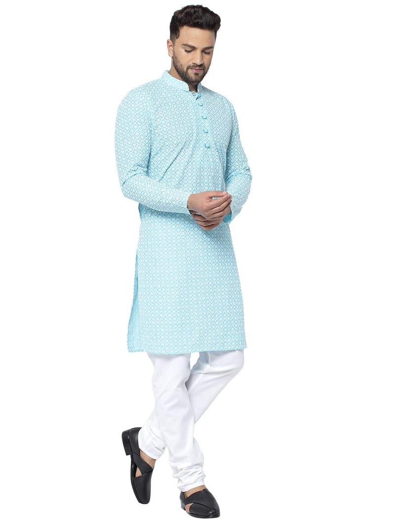 Jompers Men's Pure Cotton Embroidered Casual Kurta with Mandarin Neck - Image 4