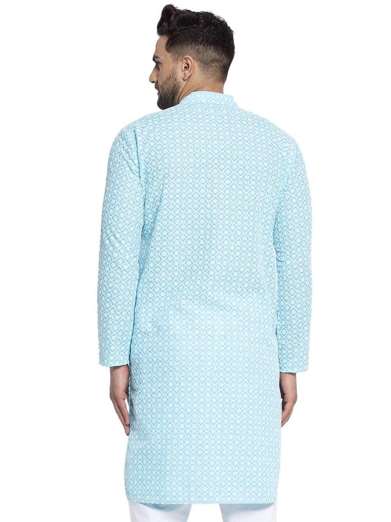 Jompers Men's Pure Cotton Embroidered Casual Kurta with Mandarin Neck - Image 2