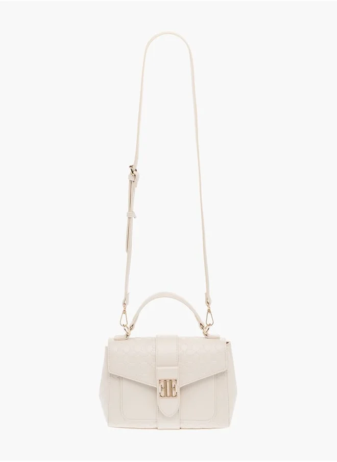 ايل Monogram Embossed Satchel Bag with Flap Closure and Detachable Strap