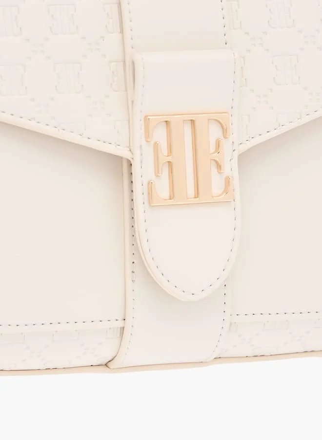 ELLE Monogram Embossed Satchel Bag with Flap Closure and Detachable Strap