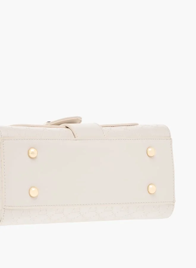 ELLE Monogram Embossed Satchel Bag with Flap Closure and Detachable Strap