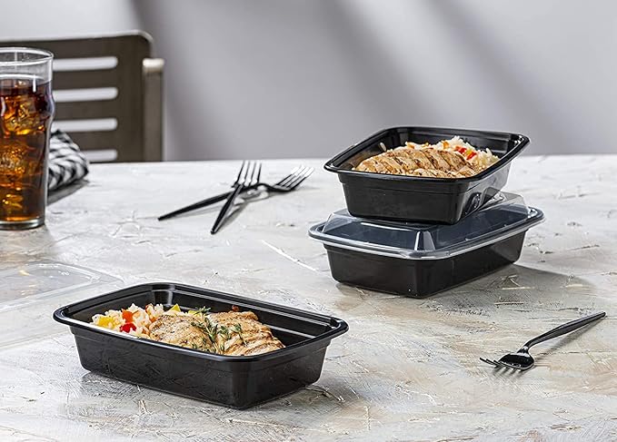 البيادر صحن بلاستيك حراري مستطيل أسود -10حبه-سعة 32 أونص مع غطاء شفاف محكم - Image 2