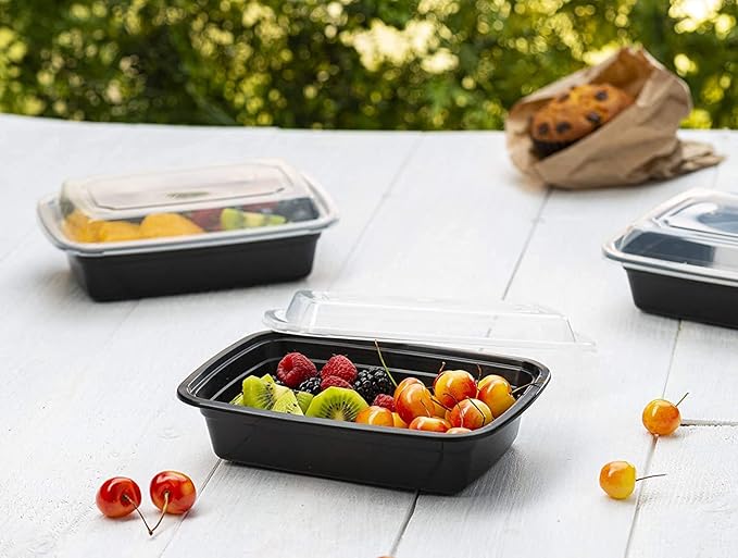 البيادر صحن بلاستيك حراري مستطيل أسود -10حبه-سعة 32 أونص مع غطاء شفاف محكم - Image 4