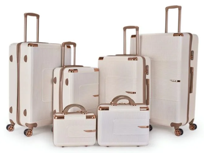 ليمرا طقم شنط سفر مكون من 6 حقائب أمتعة لون بيج/ذهبي بمقاس 32"/28"/24"/20"/15"/12 انش
