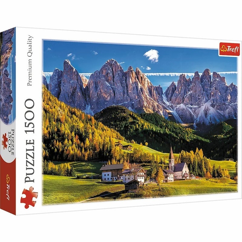 Trefl - 1500 Pieces Jigsaw Puzzle Val di Funes Valley Dolomites Italy - 26163 - Image 1