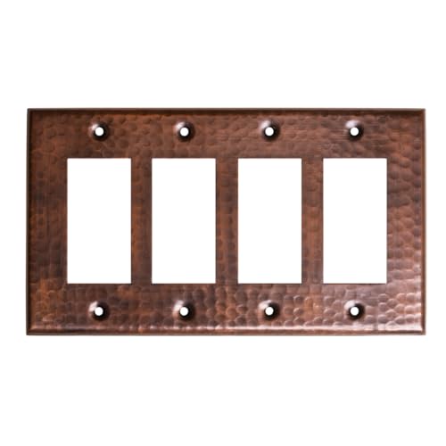 Monarch Abode 4-Gang Rocker Wall Plate, Hand Hammered Decorator Pure Copper Switch Wall Plate, Decorative Light Switch Cover Plate for Electrical Outlet, Pure Copper - Image 1
