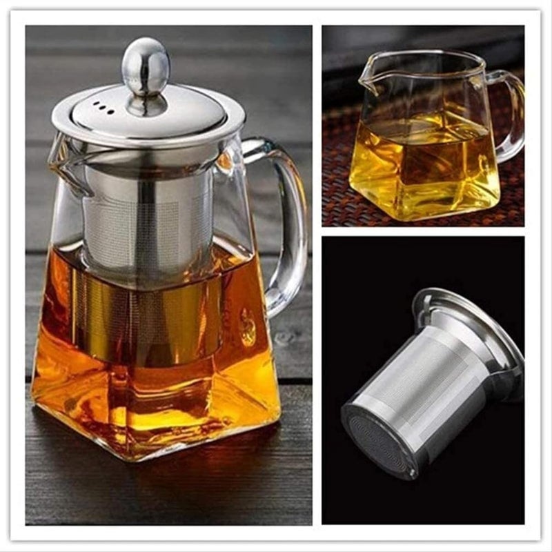Kuruji Square Glass Teapot 550 ml Teapot for One with Heat Resistant Stainless Steel Infuser Perfect for Tea and Coffee 550ML Clear Leaf Teapot with Strainer Lid Gift for Your Family or Friends - Image 3