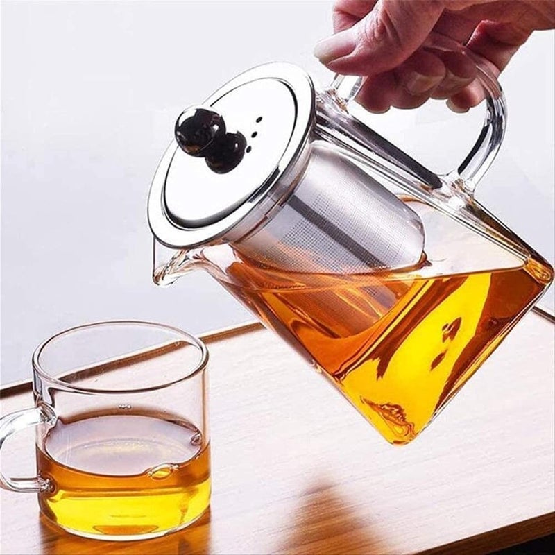 Kuruji Square Glass Teapot 550 ml Teapot for One with Heat Resistant Stainless Steel Infuser Perfect for Tea and Coffee 550ML Clear Leaf Teapot with Strainer Lid Gift for Your Family or Friends - Image 4