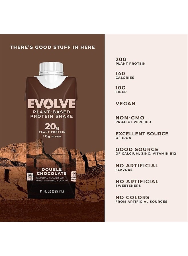 Evolve Plant Based Protein Shake, Double Chocolate, 20g Vegan Protein, Dairy Free, No Artificial Sweeteners, Non-GMO, 10g Fiber, 11 Fl Oz (Pack of 12) - (Formula May Vary) - Image 2