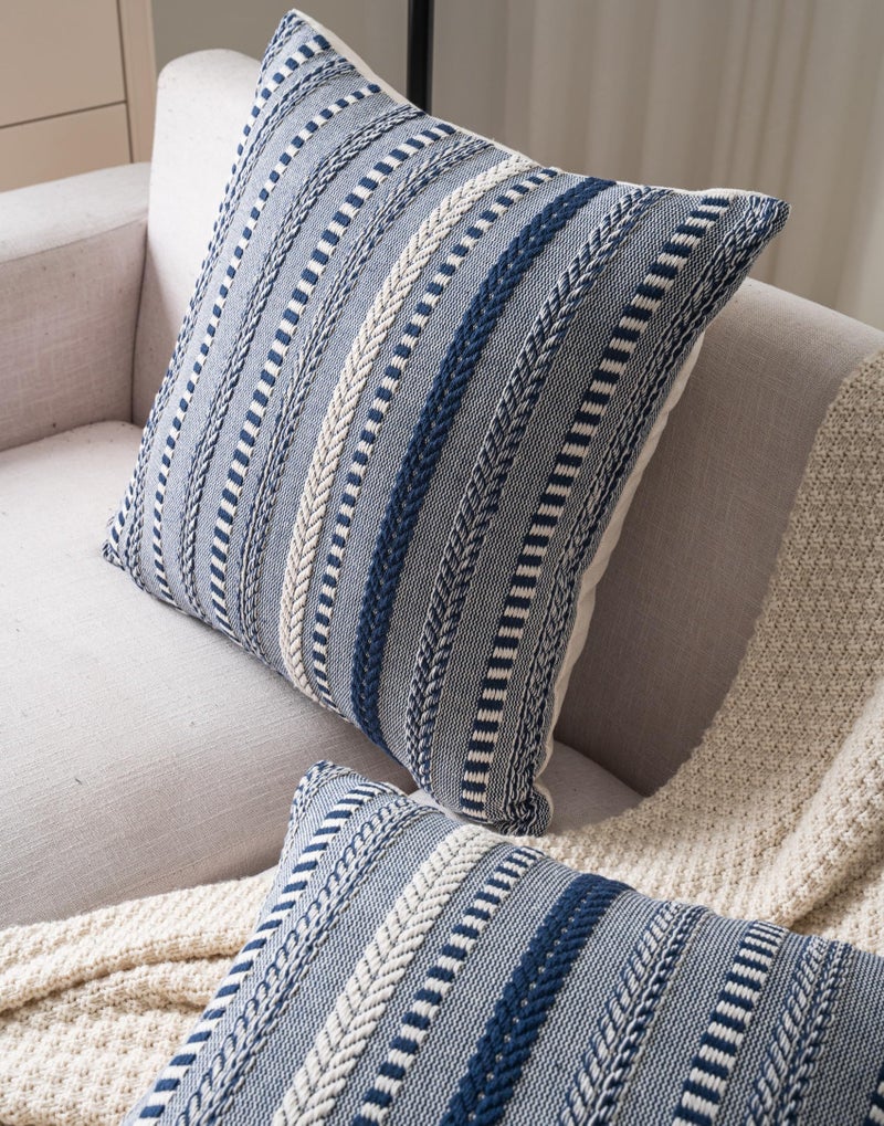 Cethom Boho Throw Pillow Covers 18x18 Inch Set of 2, Farmhouse Decorative Couch Pillow Cases, Navy Blue Accent Pillows of Bed, Sofa Bedroom Living Room Home Decor Cushion Cover - Image 3