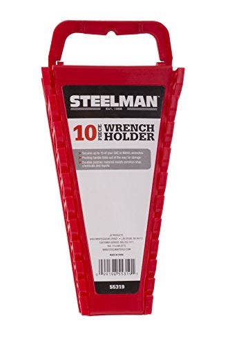 Steelman Universal 10-Tool Wrench Holder/Organizer for Mechanics, Conforming Slots, Handle for Carrying or Hanging Garage Storage, Red - Image 1