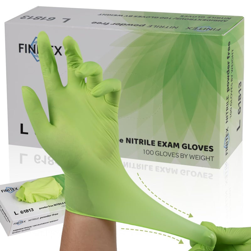 FINITEX Nitrile Gloves Disposable Latex-Free Gloves - 3.5mil Powder-Free Food Cleaning Medical Exam 100PCS Glove(Green (Large 100)) - Image 1