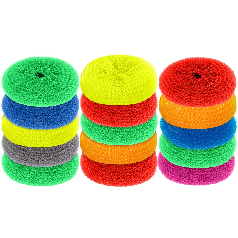 Blulu Plastic Dish Scrubbers for Dishes Pot Round Nylon Pad, Mesh Scouring Non Scratch Pads(Rainbow Colors,15 Pieces) - Image 1