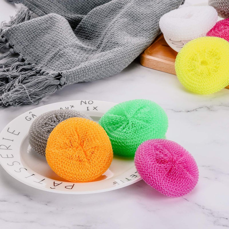 Blulu Plastic Dish Scrubbers for Dishes Pot Round Nylon Pad, Mesh Scouring Non Scratch Pads(Rainbow Colors,15 Pieces) - Image 4