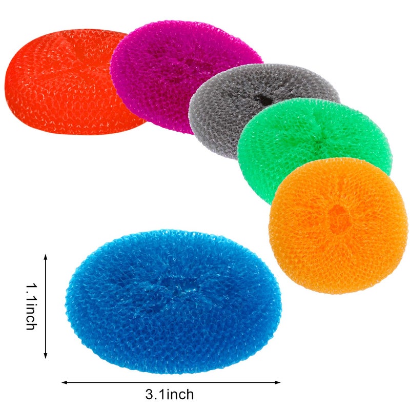 Blulu Plastic Dish Scrubbers for Dishes Pot Round Nylon Pad, Mesh Scouring Non Scratch Pads(Rainbow Colors,15 Pieces) - Image 2