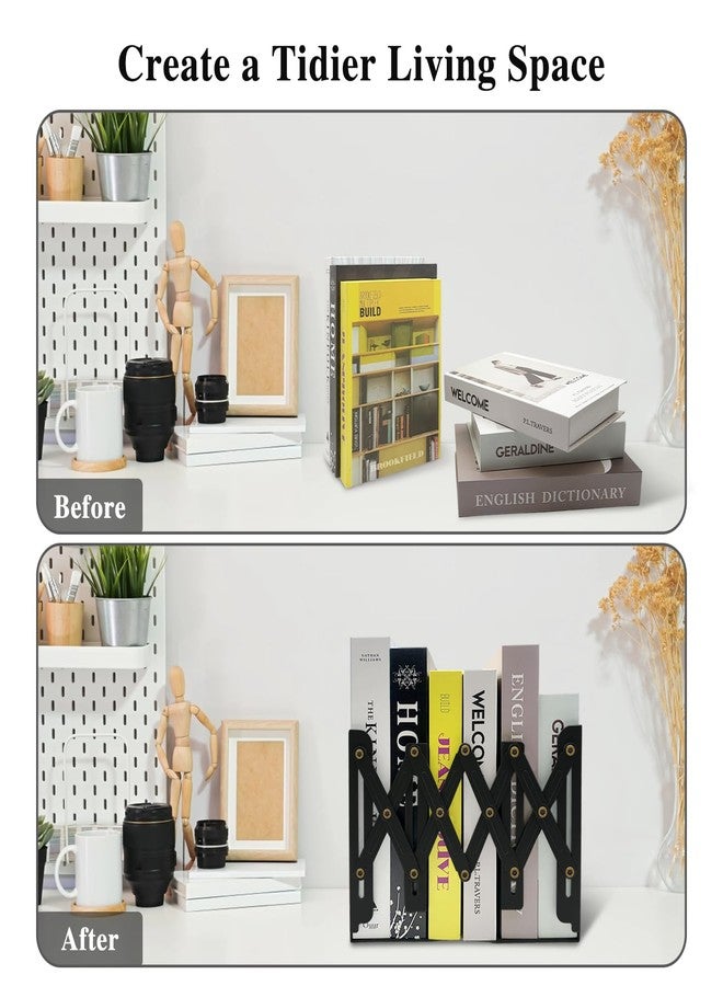 Ysenchan Heavy-Duty Adjustable Metal Bookends - Non-Slip Bookshelf Organizer for Desks, Decorative Book Holder for Magazines & Heavy Books - Image 3