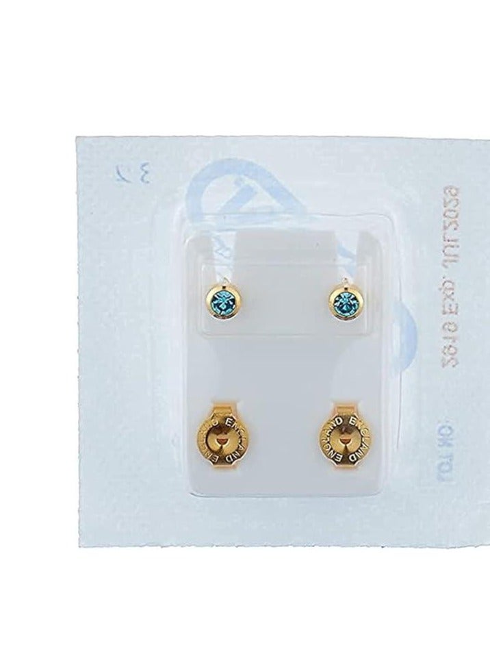 Caflon Earrings with Colored Stone for Baby Girls - Gold and Turquoise