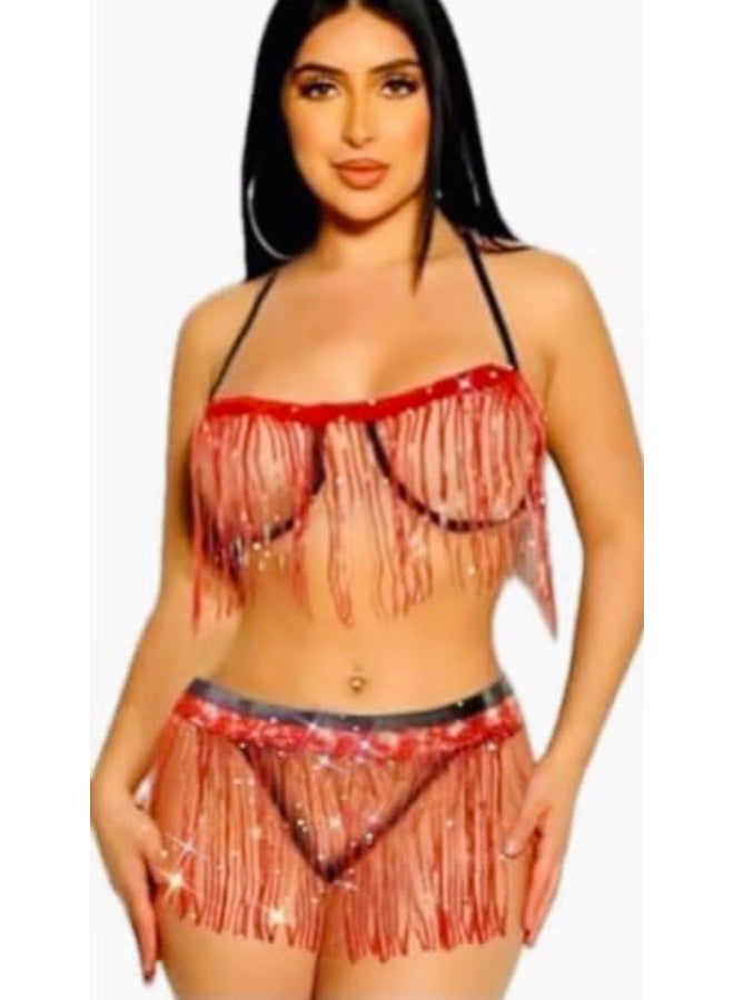 بدله رقص شرقى لامعة ثلاثة قطع قياس واحد للنساء - Image 1