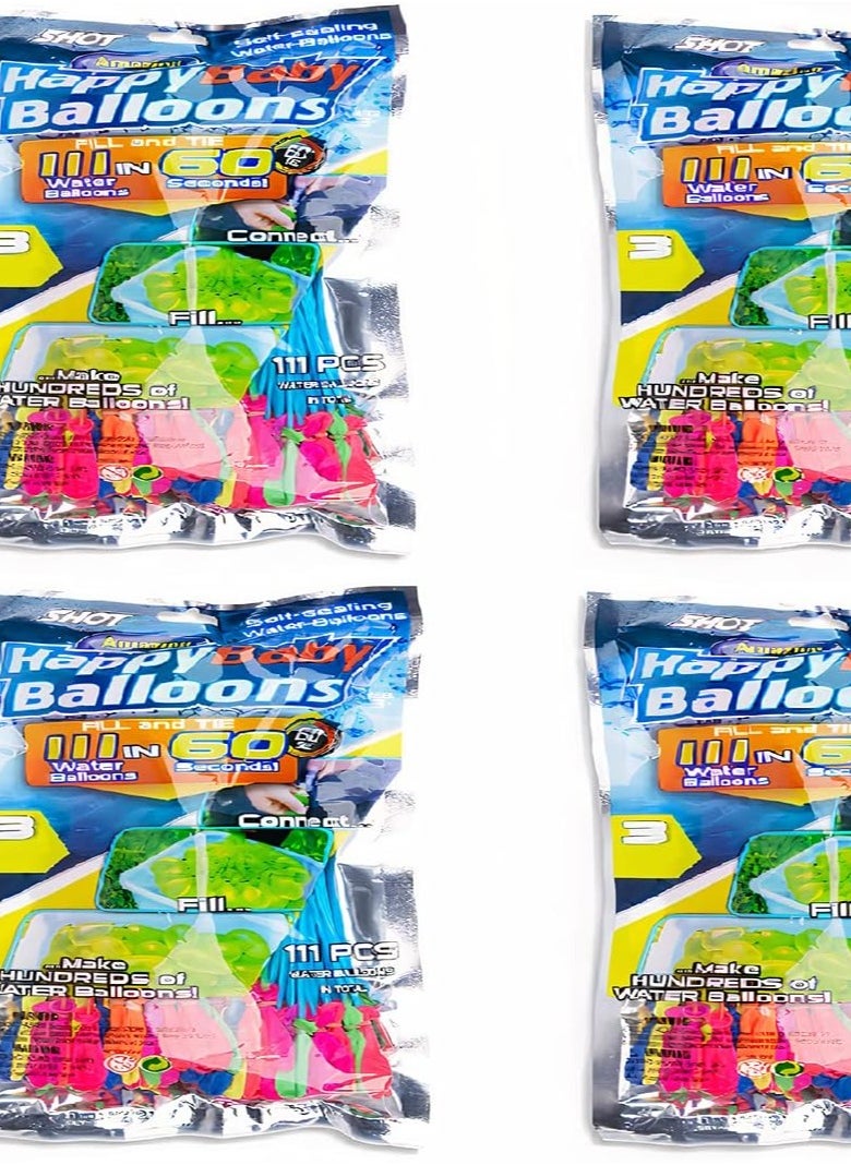HASANAT ESSENTIALS Happy Baby 4 Pack of Self-Sealing Water Balloons (444 Water Balloons) Instant Balloons Easy Quick Fill Balloons with in 60 Second Splash Fun Rapid-Filling for Kids and Adults Party (Multicolored 12s)  - Image 1
