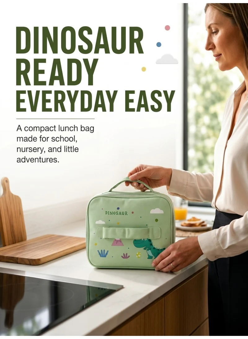 Mobcos Mint Green Kids Insulated Stainless Steel Bento Lunch Box with 4 Compartments, Leakproof Lid, Sauce Container & Spoon, Cute Dinosaur Design, Mint Green  | Best Price UAE