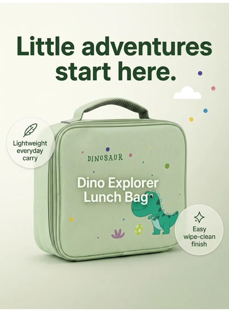 Mobcos Mint Green Kids Insulated Stainless Steel Bento Lunch Box with 4 Compartments, Leakproof Lid, Sauce Container & Spoon, Cute Dinosaur Design, Mint Green  | Best Price UAE