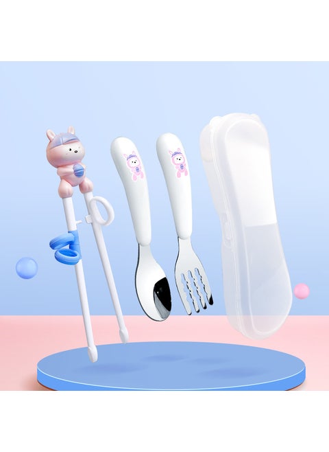 Childrens Chopsticks Practice Chopsticks Small Tiger Training Chopsticks Childrens Assisted Learning Chopsticks Maternal and Infant SuppliesBunny learning Chopsticks +304 spoon Fork + box Bunny learning Chopsticks +304 spoon Fork + box
