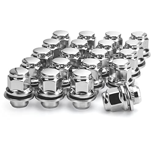 glorider M12x15 Toyota Lug Nuts 20pcs Chrome OEM Factory Style Mag Seat Lug Nuts with Washer Compatible with Toyota Camry Tacoma Highlander Prius Sienna Corolla Prius Lexus GS460 CT200 and More