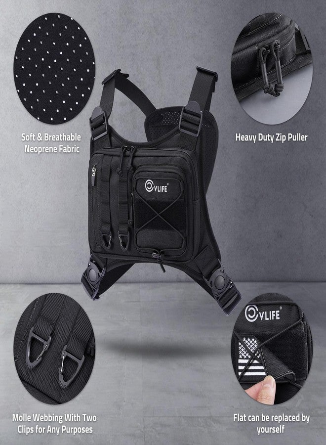 CVLIFE Outdoor Chest Bag for Men, Tactical Chest Pack with Phone Holder, Adjustable Running Vest Bag with Extra Storage, Lightweight Anti-theft EDC Rig for Hiking, Cycling, Sports, Workouts, Black - Image 4