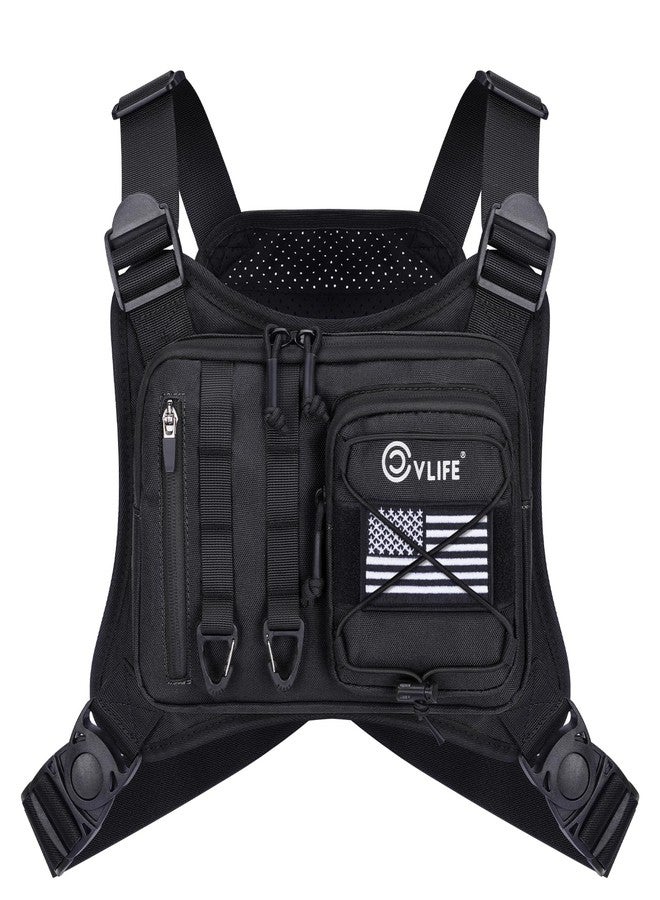 CVLIFE Outdoor Chest Bag for Men, Tactical Chest Pack with Phone Holder, Adjustable Running Vest Bag with Extra Storage, Lightweight Anti-theft EDC Rig for Hiking, Cycling, Sports, Workouts, Black - Image 1
