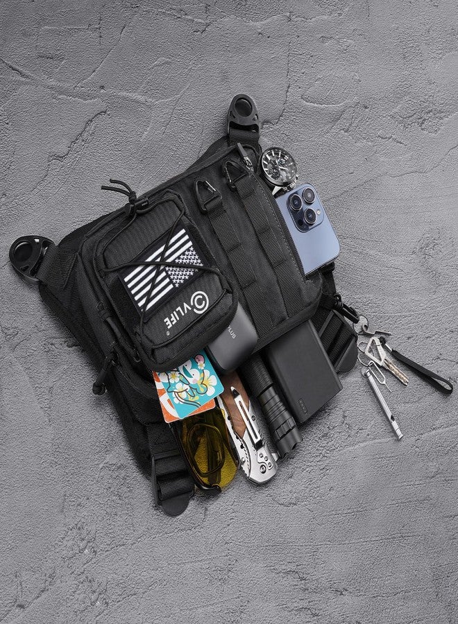 CVLIFE Outdoor Chest Bag for Men, Tactical Chest Pack with Phone Holder, Adjustable Running Vest Bag with Extra Storage, Lightweight Anti-theft EDC Rig for Hiking, Cycling, Sports, Workouts, Black - Image 3