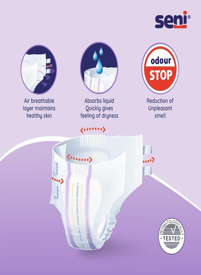 SENI Super Seni Plus breathable tape style adult diapers | double wetness indicator | premium fasteners | latex free | ultra absorbent | odour stop | dermatologically tested | side leakage protection |size medium | weist size 30" - 43" (75 cm - 110 cm) | Pack of 1 | 10 Pcs - Image 4