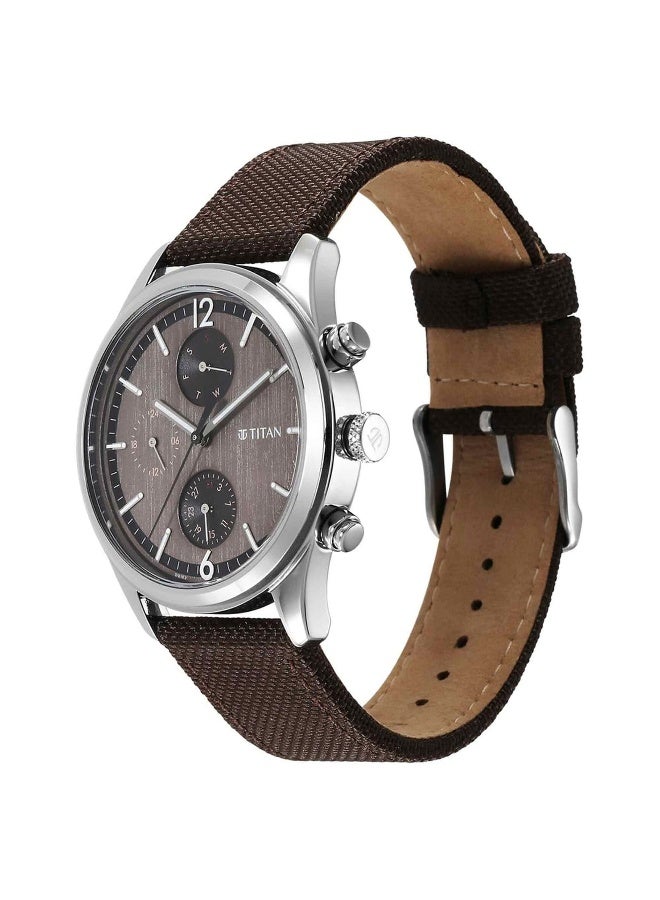 TITAN ساعة يد كواتز أنالوج مع اليوم والتاريخ بقرص بني وحزام جلد للرجال 1805Sl12 - Image 3