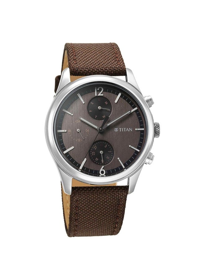 TITAN ساعة يد كواتز أنالوج مع اليوم والتاريخ بقرص بني وحزام جلد للرجال 1805Sl12 - Image 2