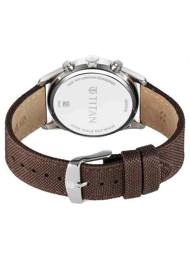 TITAN ساعة يد كواتز أنالوج مع اليوم والتاريخ بقرص بني وحزام جلد للرجال 1805Sl12 - Image 5