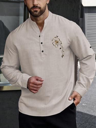 TOPLOT Men's Kurta Shirt |Premium Linen Printed | Stylish Ethnic Wear | Comfortable Fit Design | Clean Look Structure | Versatile Styling | Casual, Festive, Party (5265_M_Chiku) - Image 2