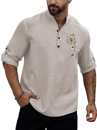 TOPLOT Men's Kurta Shirt |Premium Linen Printed | Stylish Ethnic Wear | Comfortable Fit Design | Clean Look Structure | Versatile Styling | Casual, Festive, Party (5265_M_Chiku) - Image 1