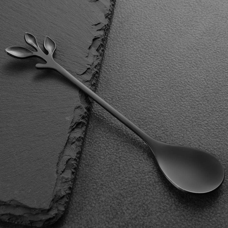 AnSaw Elegant Black Leaf Coffee Spoons - 10-Piece, 4.7" Mini Stainless Steel Espresso & Dessert Tea Spoons, Perfect for Demitasse & Small Servings - Image 3