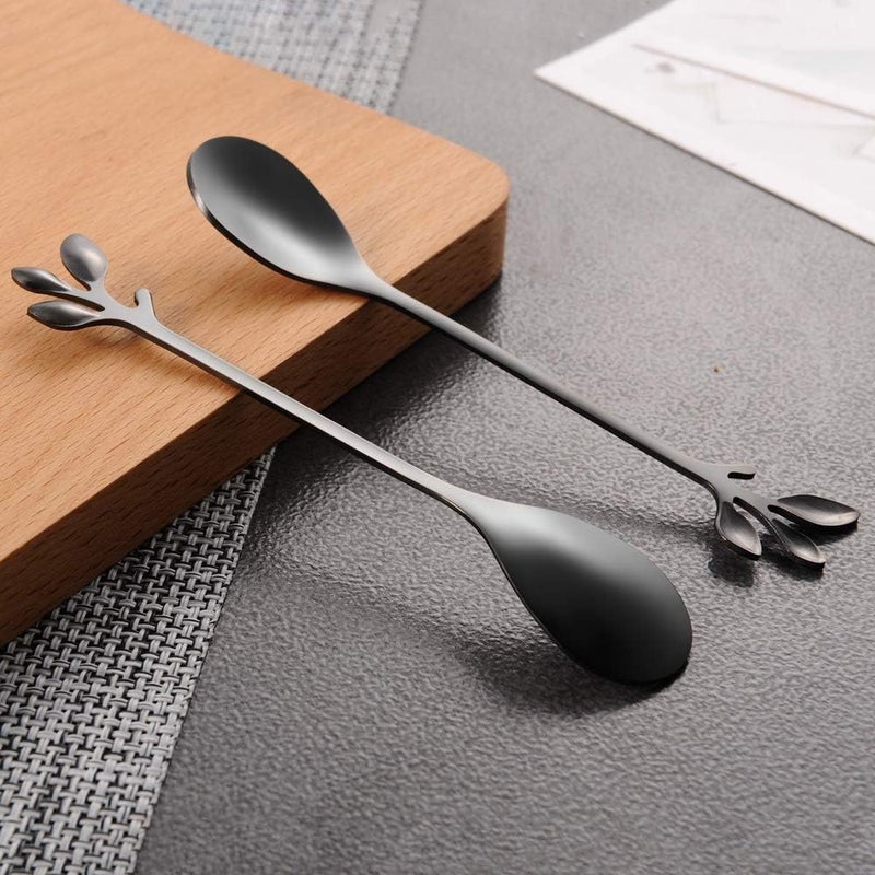 AnSaw Elegant Black Leaf Coffee Spoons - 10-Piece, 4.7" Mini Stainless Steel Espresso & Dessert Tea Spoons, Perfect for Demitasse & Small Servings - Image 5