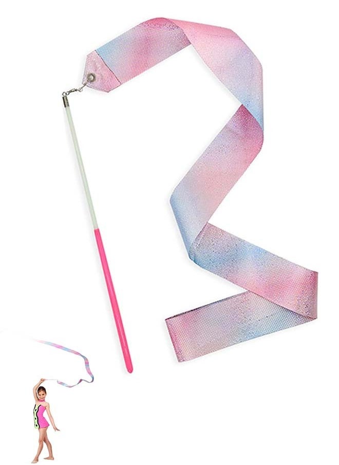 Beyond Sparkling Dance Ribbon Baton, Rhythmic Gymnastics Long Ribbons Twirling Rod, Gymnastics Party Gift for Kids (Pink)  - Image 1