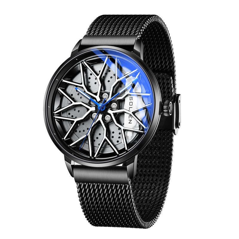 SOLLEN Mens Car Watches Racing Style Dial Wheel Rim Watch Casual Analog Rotating Dial Mens Wrist Watch with Japanese Quartz Luminous Function 30M3ATM Waterproof Luxury Gift for Adults Car Enthusiast 425mm - Image 2
