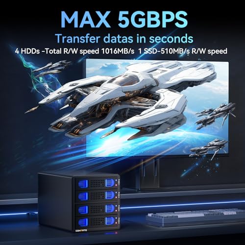 CENMATE 4 Bay Hard Drive Enclosure with Cooling Fan for 2.5/3.5" SATA HDD/SSD with USB A/C 3.0 Cable, Tool-Free HDD Enclosure, 3.5 Hard Drive Enclosure Support 80TB, Hot Swappable(NO RAID/NAS) - Image 3
