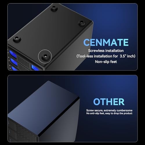 CENMATE 4 Bay Hard Drive Enclosure with Cooling Fan for 2.5/3.5" SATA HDD/SSD with USB A/C 3.0 Cable, Tool-Free HDD Enclosure, 3.5 Hard Drive Enclosure Support 80TB, Hot Swappable(NO RAID/NAS) - Image 5