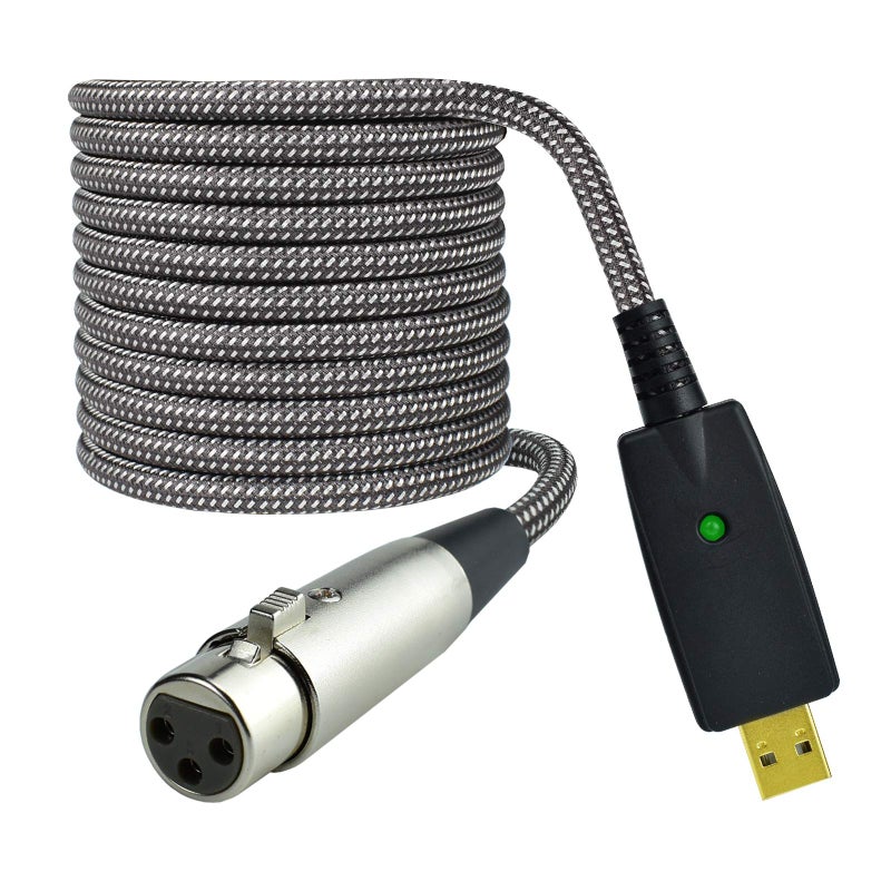 Mugteeve كابل ميكروفون Mugteeve XLR أنثوي إلى USB للكمبيوتر، 10 أقدام، محول كابل ميكروفون XLR أنثوي إلى USB للكمبيوتر، مضفر من النايلون، خالي من الضوضاء، لتسجيل الكمبيوتر المحمول، البث المباشر، البث - Image 1