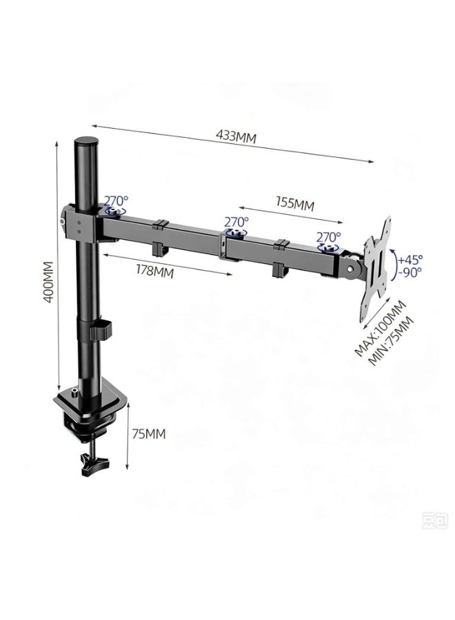 Single Monitor Stand,13-32 Inch,Black,Heavy Duty,Adjustable Monitor Arm Desk Mount,Tilt,Swivel,Rotate,Support 22 lbs,Height Adjustable VESA 75/100mm - Image 2
