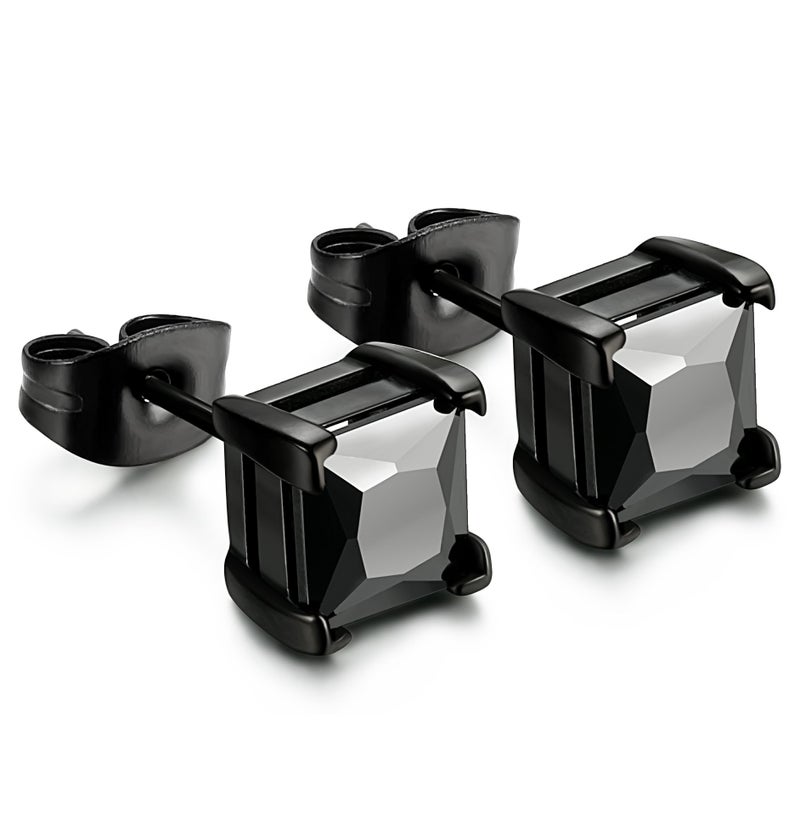 Jstyle أقراط ستود مصنوعة من الفولاذ المقاوم للصدأ الأسود للرجال والنساء - أقراط جراحة من الفولاذ المقاوم للصدأ 20G مع زركونيا مكعبة مضادة للحساسية للأذان الحساسة - 6 مم ستود مثقوبة - Image 1