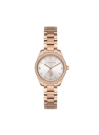 U.S. Polo Assn. Novelties Silver Dial Rose Gold Stainless Steel Bracelet Analog Watch for Women 28mm