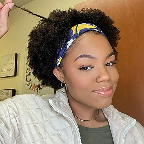Ms Taj Headband Wig Human Hair Short Afro Kinky Curly Headband Wigs for Black Women Human Hair Glueless Afro Wigs for Women 150% Density Brizilian Virgin Hair Natural Black (10 inch) - Image 1