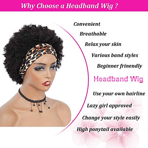 Ms Taj Headband Wig Human Hair Short Afro Kinky Curly Headband Wigs for Black Women Human Hair Glueless Afro Wigs for Women 150% Density Brizilian Virgin Hair Natural Black (10 inch) - Image 5