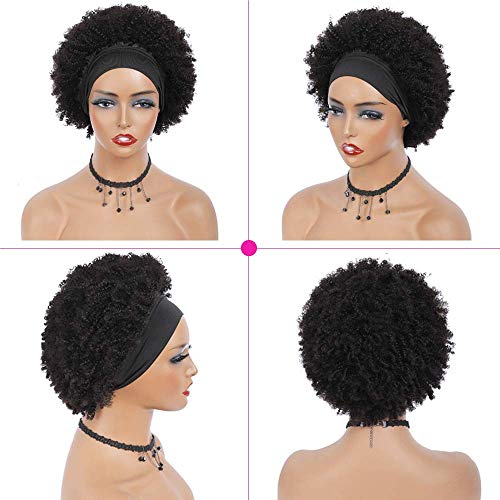 Ms Taj Headband Wig Human Hair Short Afro Kinky Curly Headband Wigs for Black Women Human Hair Glueless Afro Wigs for Women 150% Density Brizilian Virgin Hair Natural Black (10 inch) - Image 2