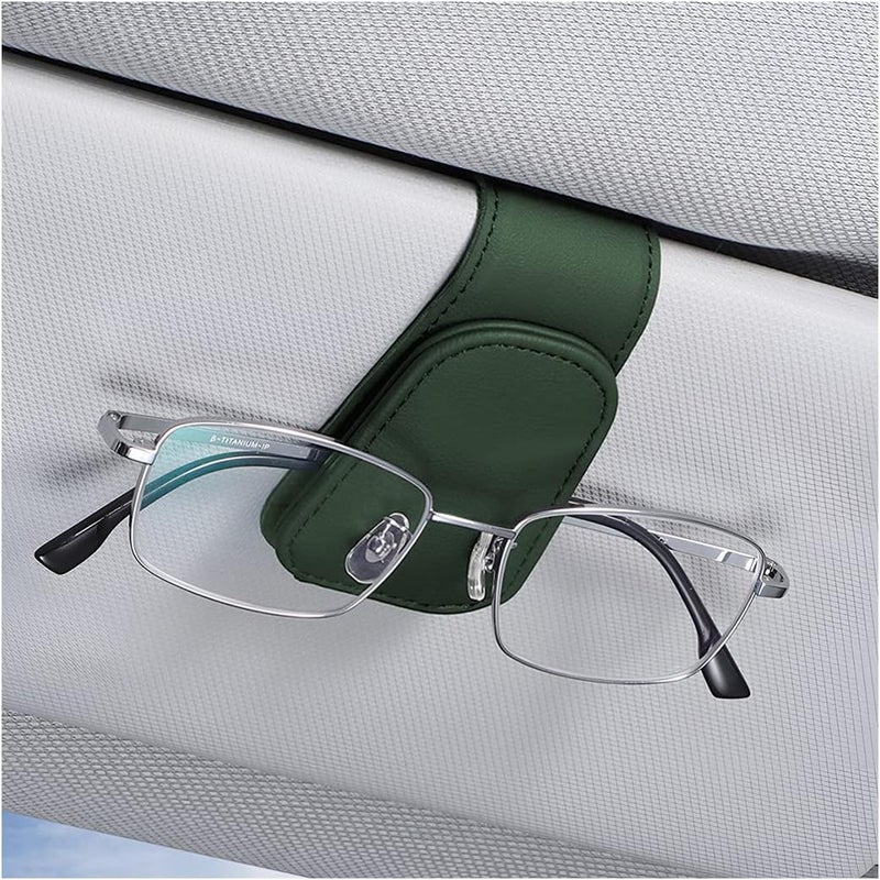 Leather Sunglasses Holder for Car Sun Visor - Magnetic Glasses Clip and Ticket Card Holder - Image 1